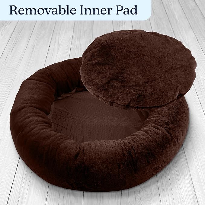 PETMAKER Dog Bed - Donut Pet Bed for Medium Pets - Dog Bed with Removable Washable Cover and Anti-Slip Bottom - Puppy Essentials (Dark Brown)