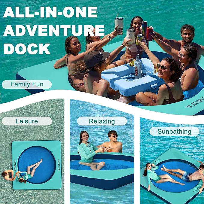 Inflatable Dock Floating Platform with Mesh, Heavy Duty Water Hammock Floats Floating Ring, Tanning Pool Hammock Inflatable Raft Mat Lake Floats for Adults Ocean
