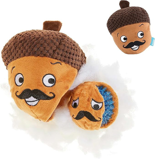 Barkbox Dog Toy 2 in 1 Interactive, Plush Exterior with Squeaker & Textured Material, Tearable Dog Toy with Squeaky Spikey Ball Inside, Ideal for Toy Destroyers - Monsieur Acorn, Large