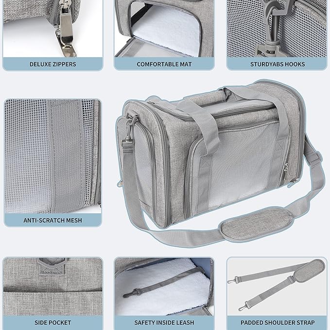 Mile High Life | Outdoor Travel Pet Carrier | Kitty Puppy Cat Carriers | Collapsible Dog Carrier for Small Medium Dogs | Cat Crates w Breathable Mesh with Soft-Sided (Grey, Medium)