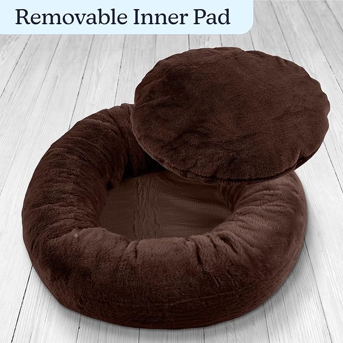 PETMAKER Dog Bed - Donut Pet Bed for Small Dogs - Dog Bed with Removable Washable Cover and Anti-Slip Bottom - Puppy Essentials (Dark Brown)