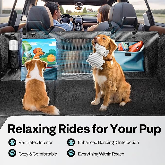 Dog Car Seat Cover for Back Seat 53", Upgraded PU Leather Back Seat Extender with Hard Bottom Holds 400LBS, Waterproof Anti-Scratch, Backseat Cover for Dogs in Car, SUV & Small Truck
