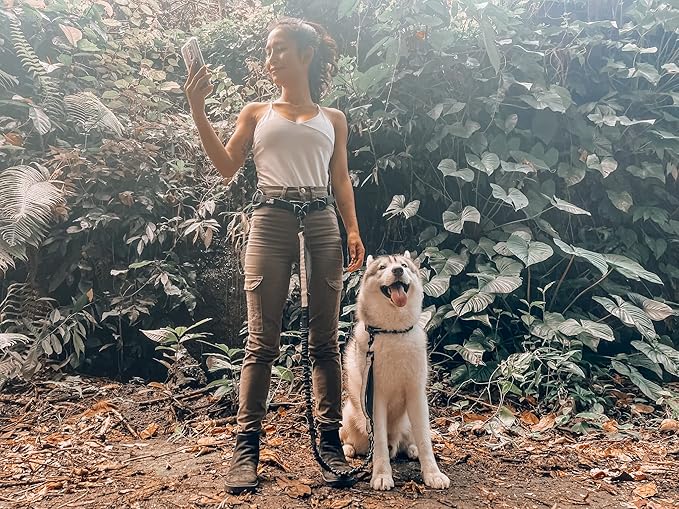 Tuff Pupper Heavy Duty Hands Free Dog Leash | One Large Dog Up to 125 lbs | Comfortable Shock Absorbing Bungee | Reflective Padded Handles | Lumbar Waist Belt 24-42" | Walking Jogging Running Leash