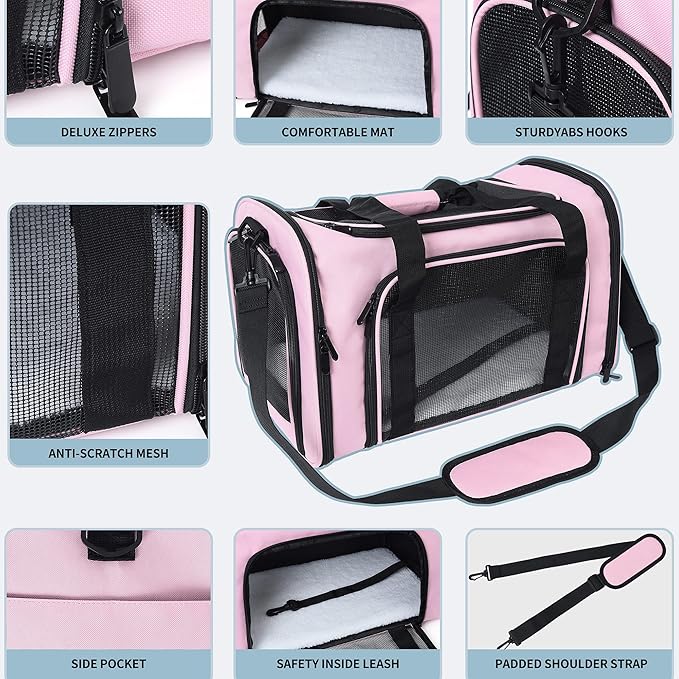 Mile High Life | Outdoor Travel Pet Carrier | Kitty Puppy Cat Carriers | Collapsible Dog Carrier for Small Medium Dogs | Cat Crates w Breathable Mesh with Soft-Sided (Pink, Medium)