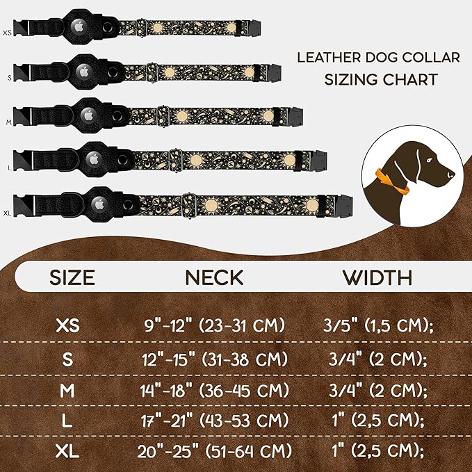 AirTag Dog Collar with Metal Buckle - Soft Leather Printed Nylon Dog Collar with Apple AirTag Holder - Cute Tracking GPS Pet Collars for Girl Boy Small Large Dogs (M, 14"-18" Neck Fit, Space)