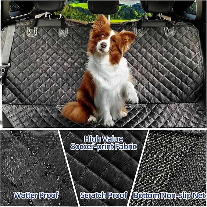 Dog Car Seat Covers for Back Seat Waterproof Bench Seat Cover Protector Nonslip Durable Soft Pet Dog Back Seat Cover for Car, Truck, & SUV (Black)