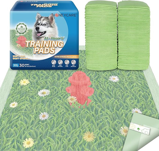 HONEYCARE Dog Training Pads with Grassfield & Fire Hydrant Printing丨Eliminating Urine Odor Puppy Pads 丨 XXL Premium Dog Pee Pads (30Count, 30x36 inch)