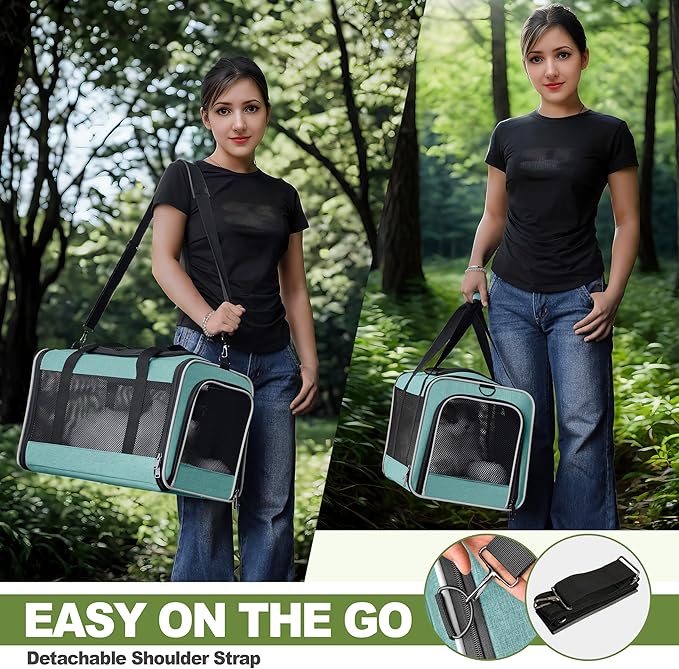 Cat Carrier 18"x11"x11" TSA Approved Ventilated Top Open Softsided Pet Air Travel Bag, Small Animal Basic Crate Shih Tzu Dog Kennel Carry Case, 4-Mesh-Side Kitty Carry on up to 20lbs Teal