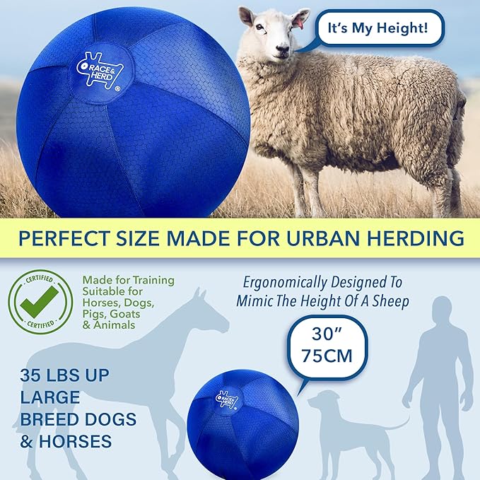 Race&Herd 30" Original XXL Herding Ball for Dogs - Giant Herding Dog Ball Australian Shepherds, Herding Toys, Dog Training Toy for Large Breeds, Dog Toy for Outdoor Play (for Large Dogs/Horses, Blue)