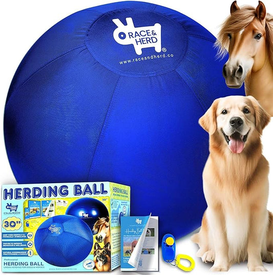 Race&Herd 30" Original XXL Herding Ball for Dogs - Giant Herding Dog Ball Australian Shepherds, Herding Toys, Dog Training Toy for Large Breeds, Dog Toy for Outdoor Play (for Large Dogs/Horses, Blue)