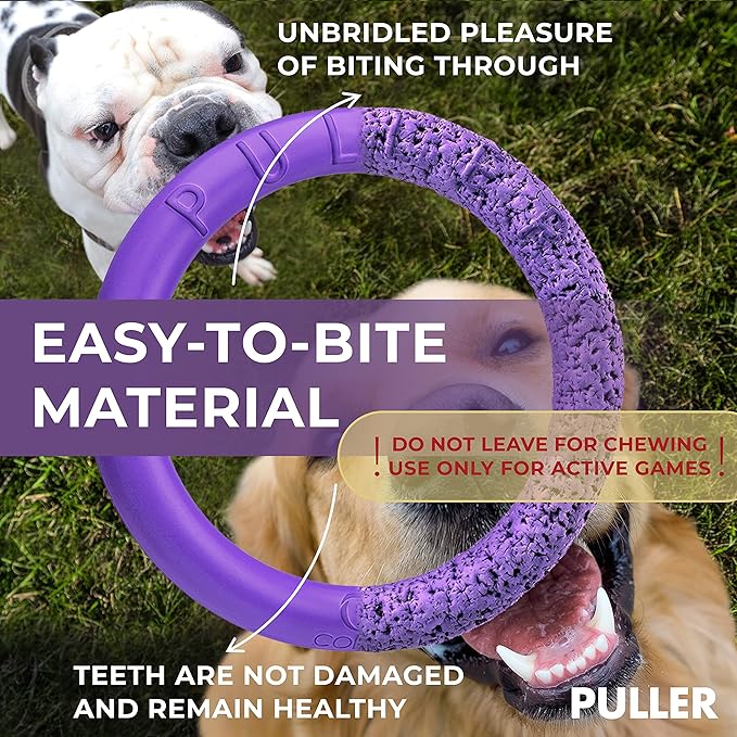 COLLAR Puller Outdoor Ring Toy - Fetch & Tug of War for Small Medium Large Dogs - Ball & Soft Frisbee Alt - Outside Yard Toys - Agility Jumps Tool
