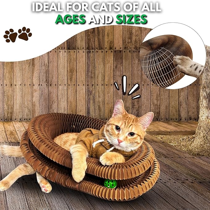 Greenwich Kitty Kurlz Reversible Infinity Cat Toy – Durable Magic Organ Made from Recycled Corrugated Cardboard | Eco-Friendly, Long-Lasting Scratcher & Cat Treat Puzzle Play Toy for Cats (Pack of 3)