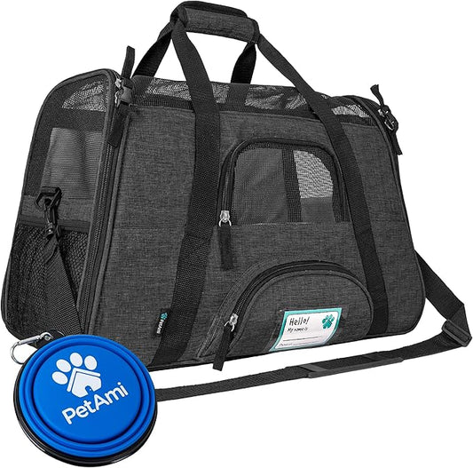 PetAmi Airline Approved Pet Carrier for Cat, Soft Sided Dog Carrier for Small Dog, Cat Travel Supplies Accessories Indoor Cats, Ventilated Pet Carrying Bag Medium Kitten Puppy, Large Heather Dark Gray