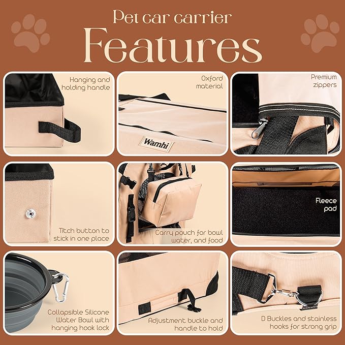 Large Cat Carrier Soft-Sided Travel Carrier - Fits 2 Cats or Small Dog, Portable Foldable Design with Litter Box, Bowl & Fleece Pad, 24” x 16.5” x 16.5”