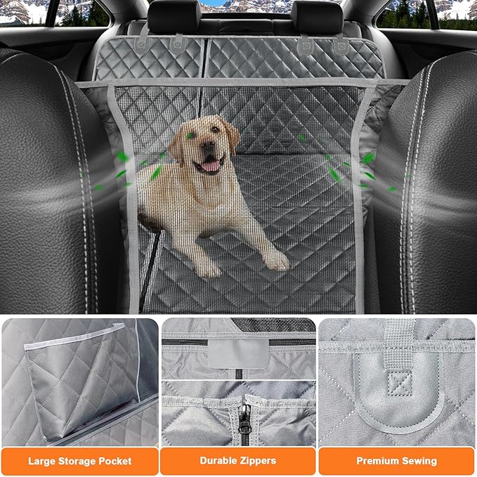 URPOWER 6-in-1 Dog Car Seat Cover for Back Seat, Waterproof Dog Car Hammock with Mesh Window, Non-Slip Pet Backseat Protector for Cars, Trucks and SUVs