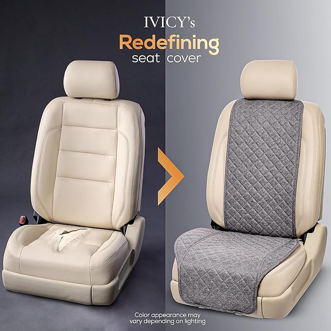 IVICY Faux Linen Car Seat Cover for Cars - Durable & Non-Slip - Front Car Seat Protector Covers for Most Automotive, Vans, SUVs, Trucks - 1 Unit - Cool Gray