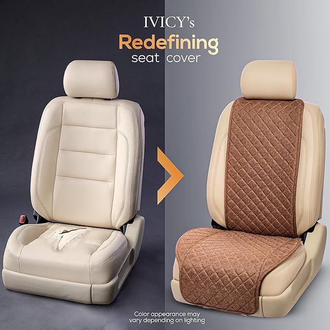 IVICY Faux Linen Car Seat Cover for Cars - Durable & Non-Slip - Front Car Seat Protector Covers for Most Automotive, Vans, SUVs, Trucks - 1 Unit – Light Brown