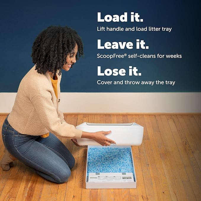 PetSafe ScoopFree Crystal Plus Automatic Self Cleaning Cat Litter Box System – Not Enclosed – Advanced Odor Control – Includes 1 Disposable Crystal Litter Tray – White (PAL00-18016)