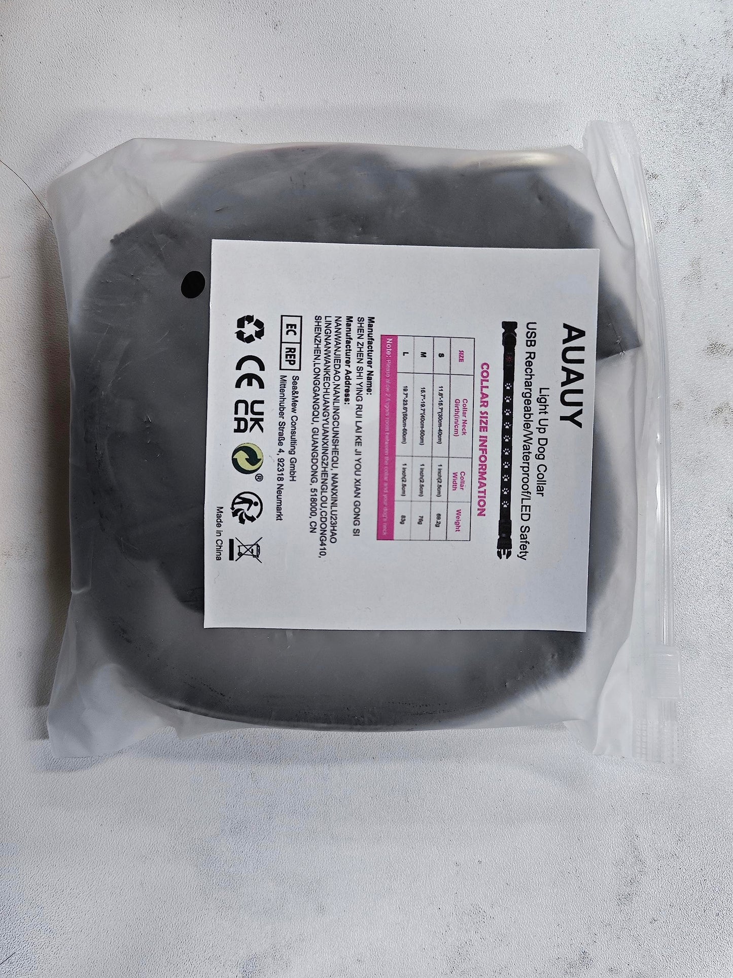 AUAUY Light Up Dog Collar, LED Dog Collar Light USB Rechargeable, Waterproof Flashing PVC Leather Adjustable Glowing Super Bright Dog Light Up Collar for The Dark for Small Medium Large Dogs (Pink-S)