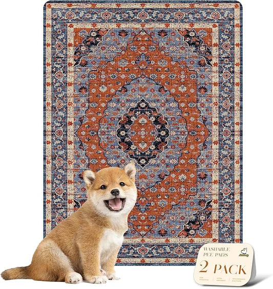 nunubaby Washable Pee Pads for Dogs, Stylish, Non-Slip and Leak-Proof Pee Pads. Reusable Potty Pads for Dogs for Crates and Floors.(Red/Multi, 18" x24")