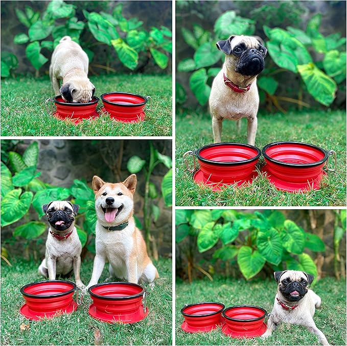 Tuff Pupper SuperBigSlurp Collapsible Dog Bowls | Two Pack Bowls | Extra Large Capacity | Portable, Food Safe, Odorless | Non-Toxic Silicone [Two Pack Red Bowls 40oz]