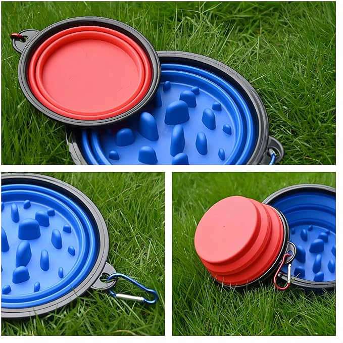 Large Collapsible Dog Bowl for Traveling Hinking Camping,2-Pack Portable Silicone Bowls with2 Sizes(34oz+12oz),Foldable Bowl with Slow Feeding Function