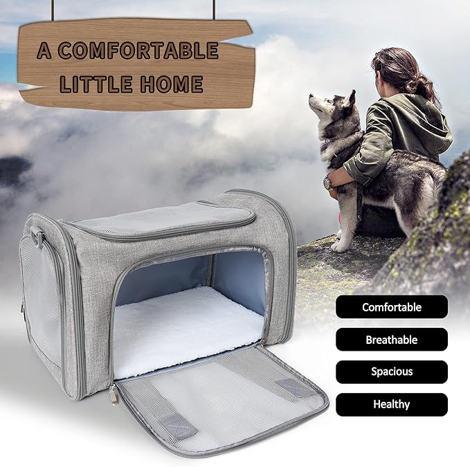 Mile High Life | Outdoor Travel Pet Carrier | Kitty Puppy Cat Carriers | Collapsible Dog Carrier for Small Medium Dogs | Cat Crates w Breathable Mesh with Soft-Sided (Grey, Medium)