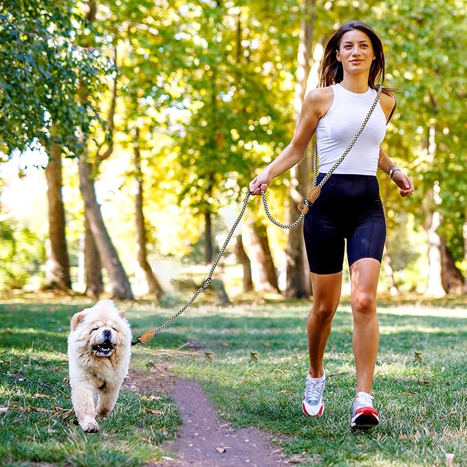 Mile High Life Hands Free Dog Leash, Crossbody Waist Leash with Genuine Leather Connection, Multifunctional Adjustable Slip Lead for Dog Walking Running (Black Khaki, 7FT)