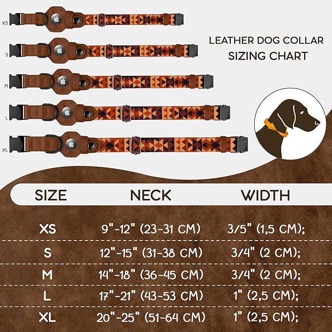 AirTag Dog Collar with Metal Buckle - Soft Leather Printed Nylon Dog Collar with Apple AirTag Holder - Cute Tracking GPS Pet Collars for Girl Boy Small Large Dogs (XL, 20"-25" Neck Fit, Tribal)