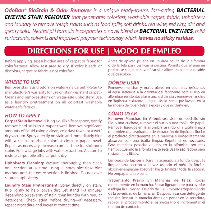 OdoBan Professional Cleaning and Odor Control Solutions, Ready-to-Use Biostain and Odor Remover, Made in the USA, 4 Gallons