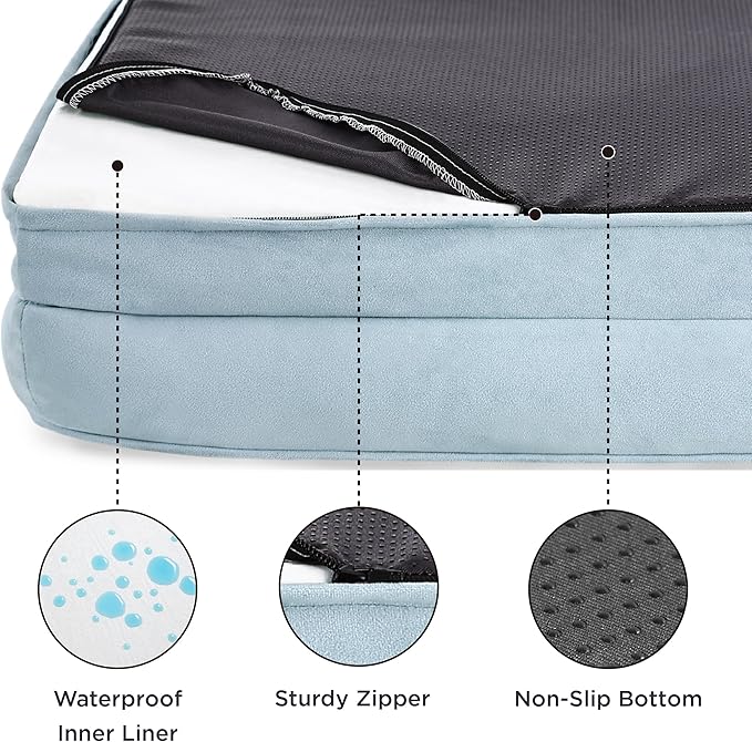 Bedsure Orthopedic Dog Beds Large Sized Dog - Washable Large Dog Cat Bed Waterproof, Comfort Dogs Couch Sofa with Washable Removable Cover, Pet Bed with Nonskid Bottom, Light Blue, 35"