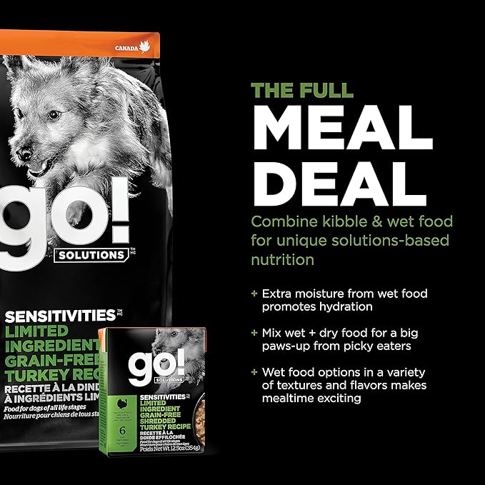 Go! Solutions Sensitivities Limited Ingredients, Grain-Free Dry Dog Food, Turkey Recipe for Sensitive Stomach, 22 lb Bag