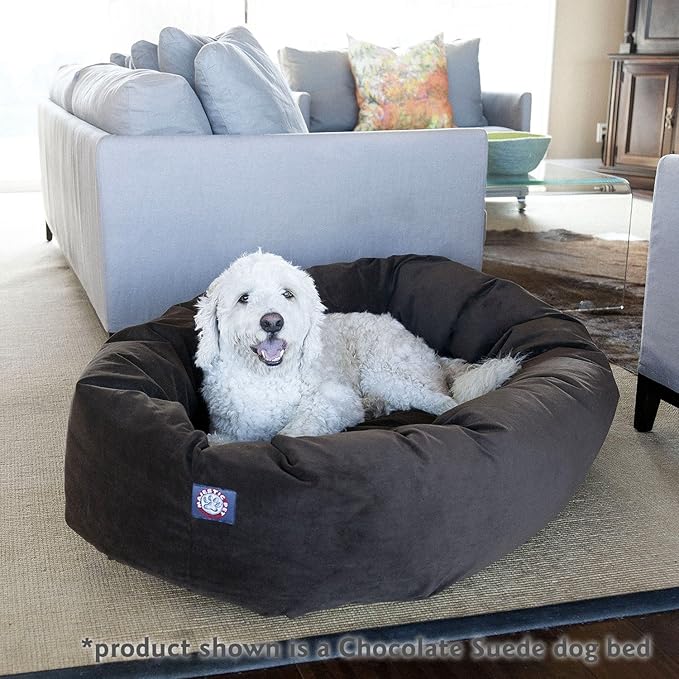 Majestic Pet 24 Inch Suede Calming Dog Bed Washable 24x19x7 (Inch) – Cozy Soft Round Donut Dog Bed with Spine Support for Dogs to Rest Their Head - Pet Bed Small – Black