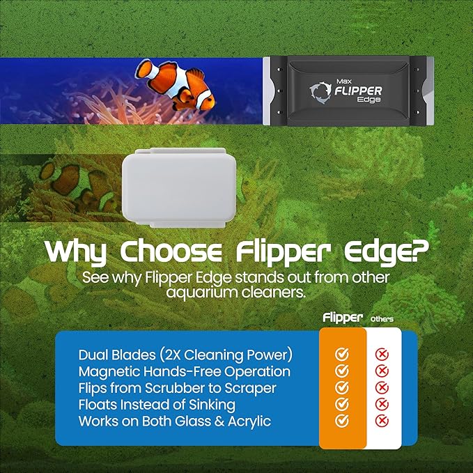 Flipper EDGE 2-in-1 Scrubber Scraper Floating Magnetic Fish Tank Aquarium Cleaner with DUAL BLADES - Efficient Glass & Acrylic Aquarium Cleaning Tools (MAX)