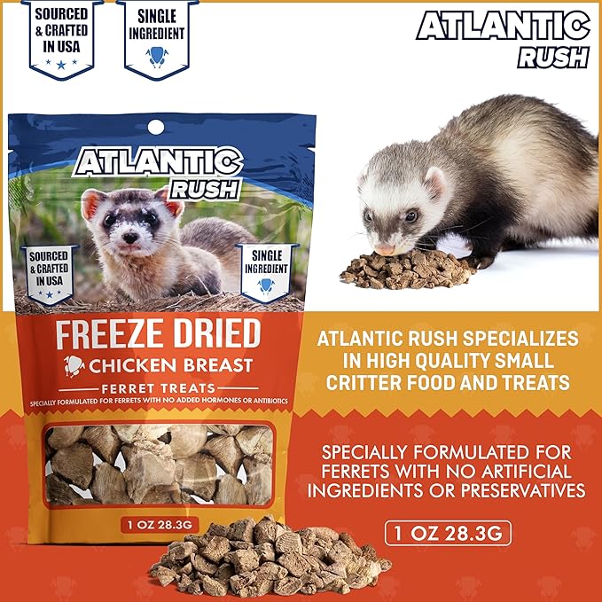 Freeze Dried Small Pet Treats - 1oz Resealable Bag of Treats for Ferrets - Ferret Snacks - Single Ingredient Ferret Food With No Preservatives Or Fillers- Small Animals Treats (1oz, Chicken Breast)