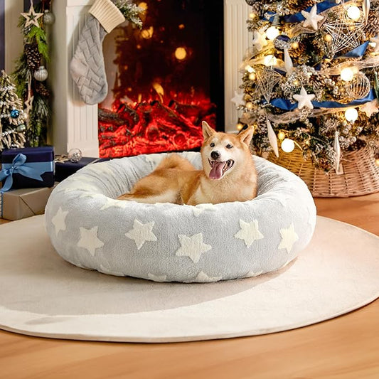 LE SURE Donut Large Dog Bed - Round Cat Beds for Indoor Cats Anti-Anxiety Calming Pet Beds, Washable Cute Modern Beds with Teddy Sherpa Plush & Anti Slip Bottom, 36 Inch, Galaxy Grey