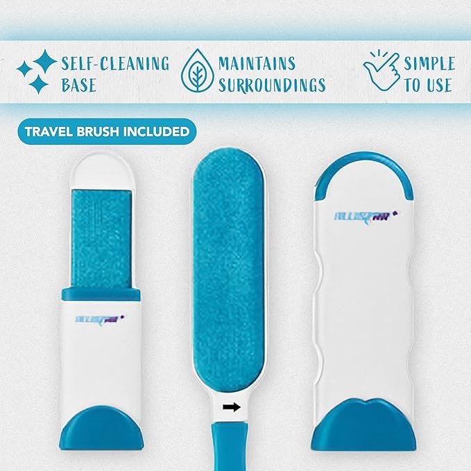 Lint Brush and Pet Hair Remover for Laundry, Clothes, Couches, Car Seats, Furniture and Fabric. Reusable Dog and Cat Fur Wizard Hair Removal Brush. ALLISTAR (Sky Blue)