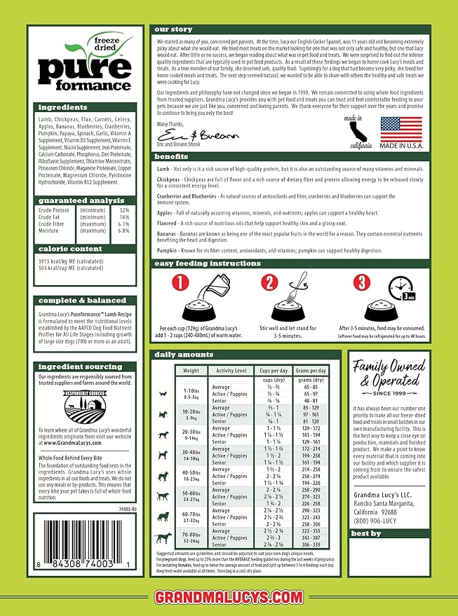 GRANDMA LUCY'S 844213 Pureformance Grain Free Lamb Food for Dogs, 3-Pound