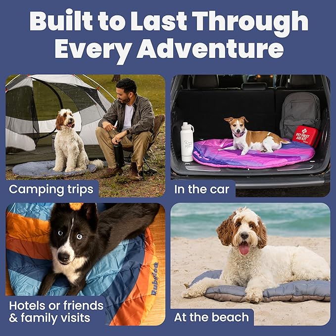 Travel Dog Bed (42" x 30") – Foldable, Packable Camping Dog Bed – Water Resistant, Cozy & Durable Mat with Soft Padding – Compact, Portable & Machine Washable – Large & Small Breeds – Grey