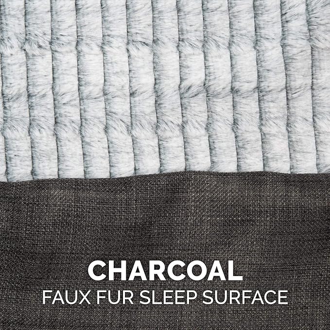 Furhaven Orthopedic Dog Bed for Large Dogs w/ Removable Bolsters & Washable Cover, For Dogs Up to 95 lbs - Luxe Faux Fur & Performance Linen Sofa - Charcoal, Jumbo/XL