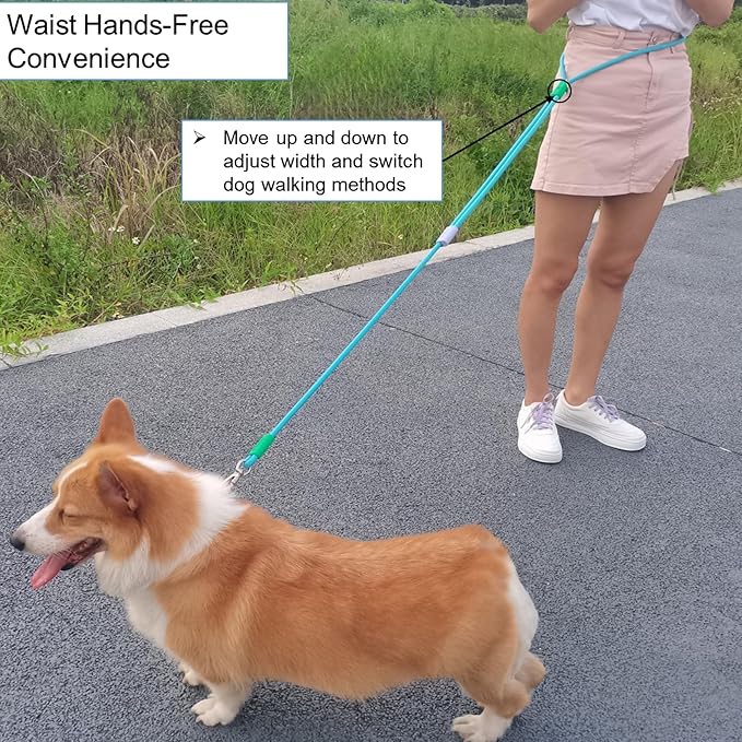 Hands Free Dog Leash,Adjustable Bungee Waist & Crossbody Leash with Comfortable Handle,Heavy Duty Nylon Rope for Small to Large Dogs,Safety Lock for Running,Hiking,Walking (Blue)