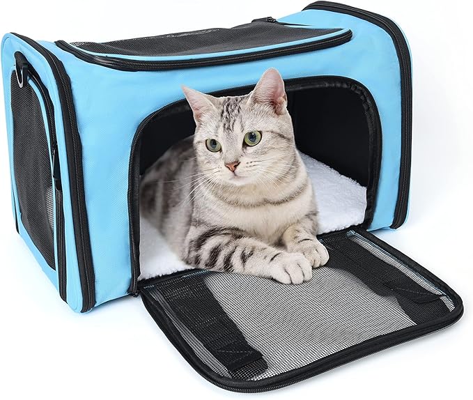 Mile High Life | Outdoor Travel Pet Carrier | Kitty Puppy Cat Carriers | Collapsible Dog Carrier for Small Medium Dogs | Cat Crates w Breathable Mesh with Soft-Sided (Blue, Large)
