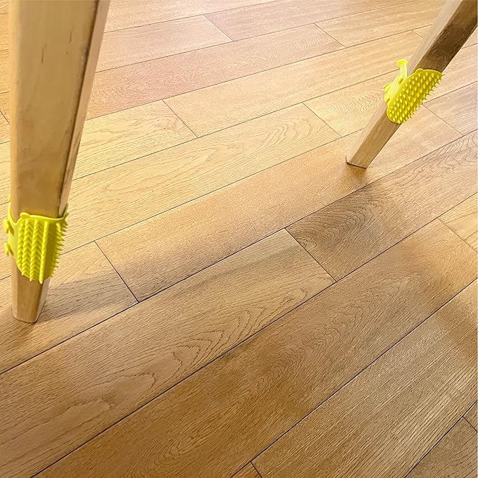 4 Pcs Cat Self Groomer Brush - Adjustable Silicone Pet Grooming & Massage Tool Face Itch Relief Scratching Hair Scrubber Table Leg Dual Strap Design for Cats & Dogs (Yellow)