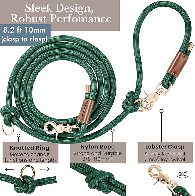 Hands Free Dog Leash, Waist Leash for Dog Walking, Crossbody, Multifunctional, Dog Lead, Running, Pink Adjustable Lead 4.3ft - 7.5ft, Double Lead for 2 Dogs, Dual Handle, Dog Training, 3/8" (10mm).