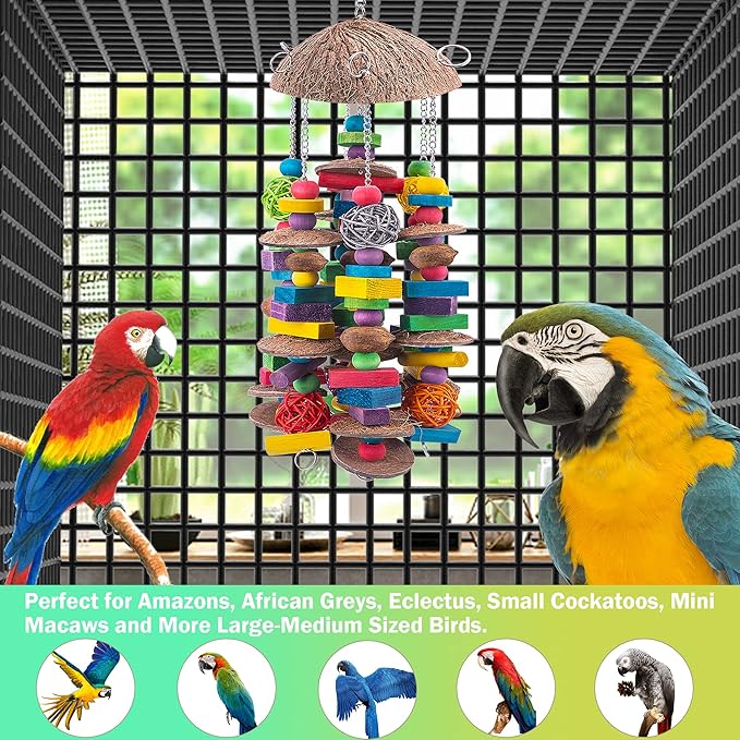EBaokuup Large Bird Parrot Toys - Colorful Wooden Blocks Bird Chewing Toy for Macaws, Cockatoos, African Grey and Large Medium Parrot Birds