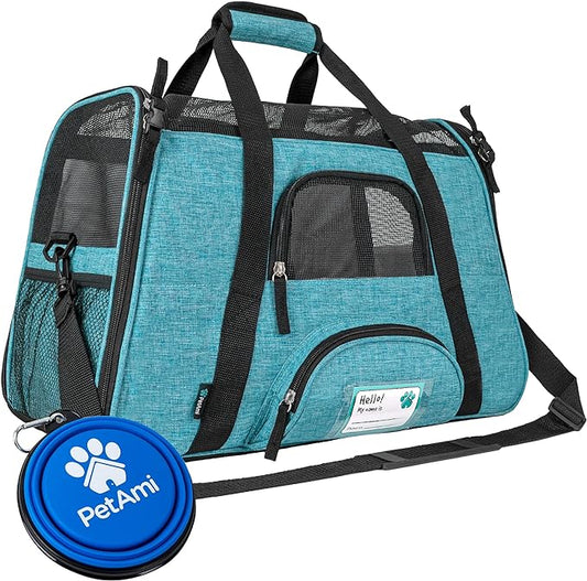 PetAmi Airline Approved Pet Carrier for Cat, Soft Sided Dog Carrier for Small Dog, Cat Travel Supplies Accessories Indoor Cat, Ventilated Pet Carrying Bag Medium Large Kitten Puppy, Large Heather Blue