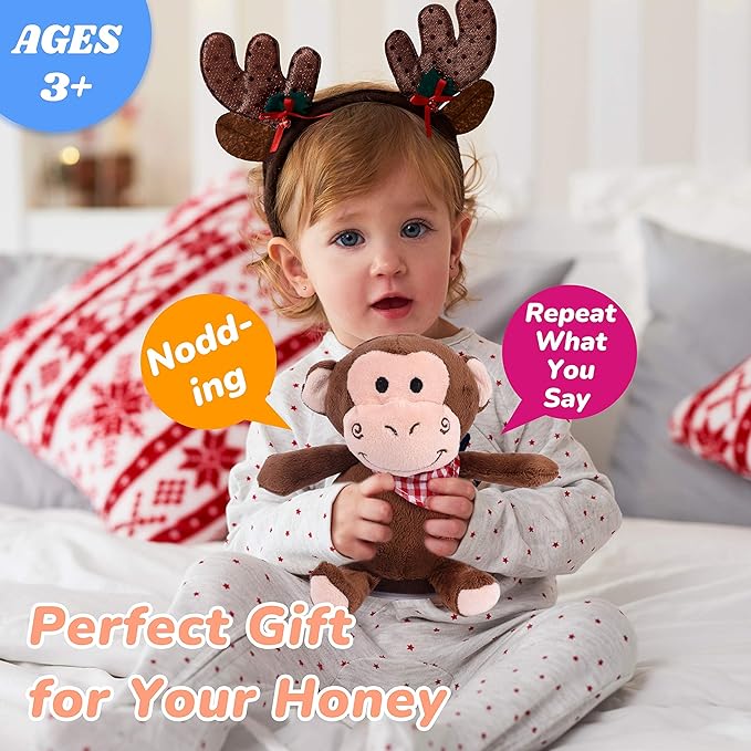 Hopearl Talking Monkey Repeats What You Say Nodding Electric Interactive Animated Toy Speaking Plush Buddy Birthday Festival for Toddlers, 6.5''