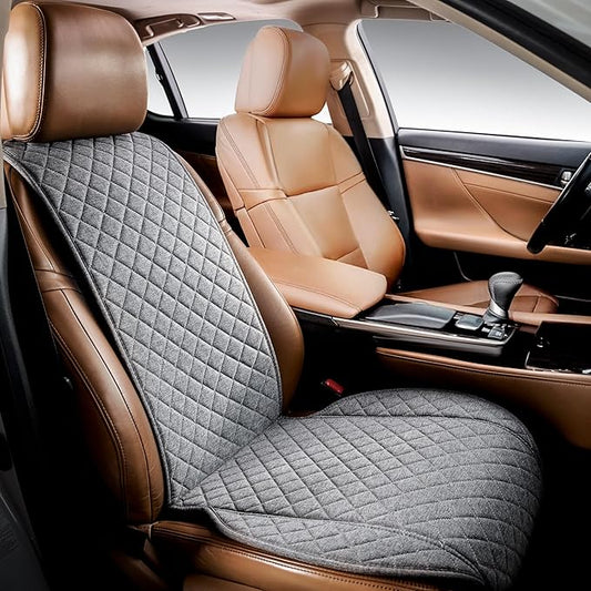 IVICY Faux Linen Car Seat Cover for Cars - Durable & Non-Slip - Front Car Seat Protector Covers for Most Automotive, Vans, SUVs, Trucks - 1 Unit - Cool Gray