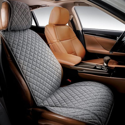 IVICY Faux Linen Car Seat Cover for Cars - Durable & Non-Slip - Front Car Seat Protector Covers for Most Automotive, Vans, SUVs, Trucks - 1 Unit - Cool Gray
