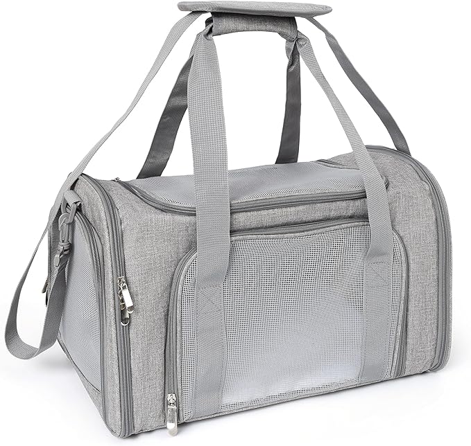 Mile High Life | Outdoor Travel Pet Carrier | Kitty Puppy Cat Carriers | Collapsible Dog Carrier for Small Medium Dogs | Cat Crates w Breathable Mesh with Soft-Sided (Grey, Medium)